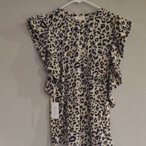 NWT She & Sho Women's‎ Small Ruffle Sleeve Leopard Print Top